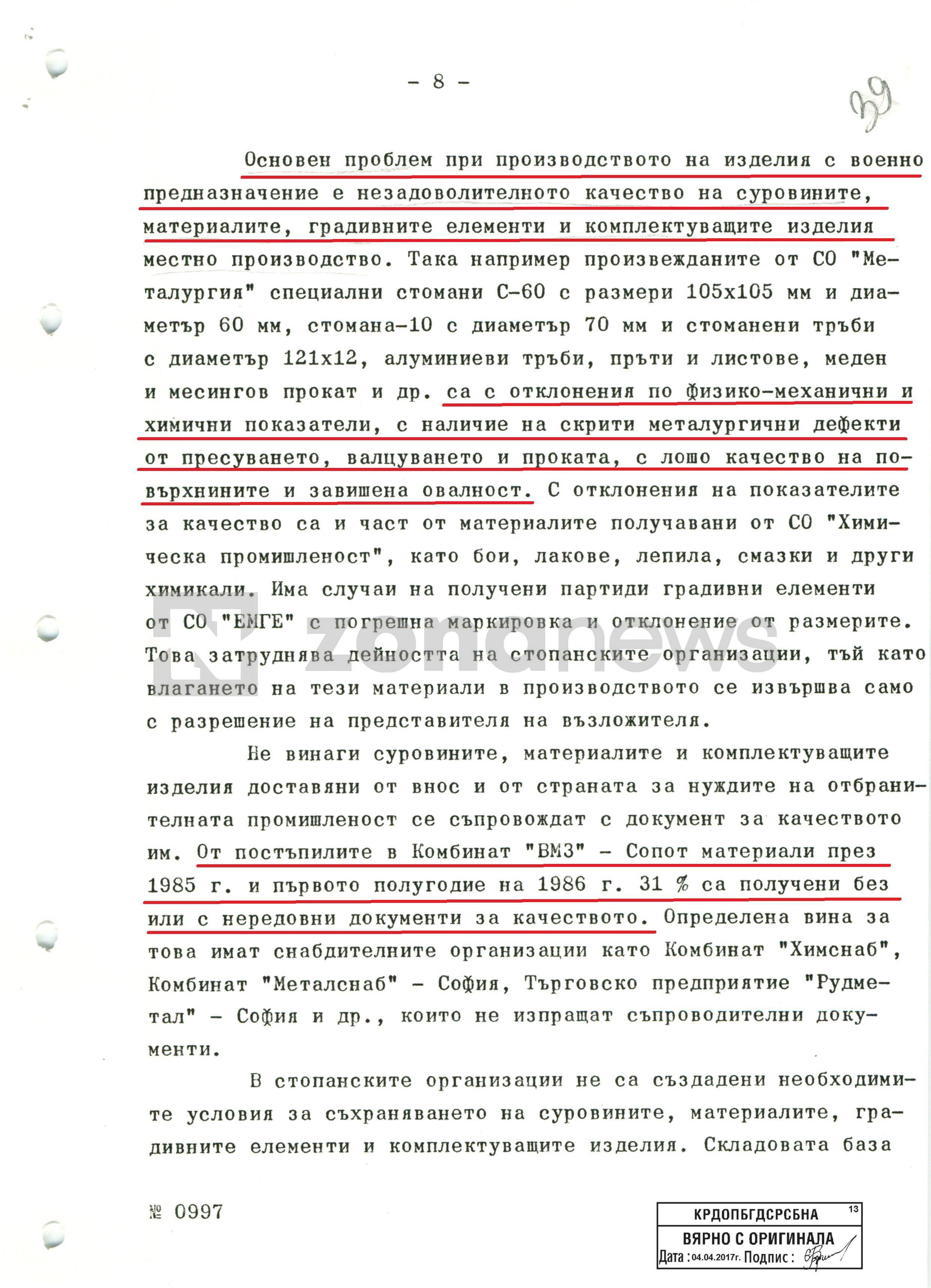 Поверителна справка от 1985 г. показва тотален упадък във ВПК на комунистическа България